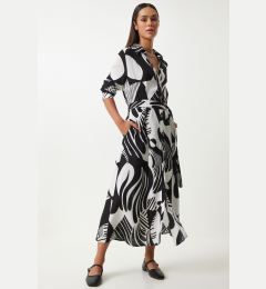 Снимка на Happiness İstanbul Women's Black and White Patterned Belted Viscose Shirt Dress