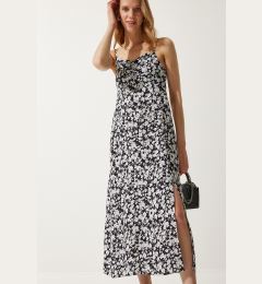 Снимка на Happiness İstanbul Women's Black and White Strap Patterned Viscose Dress