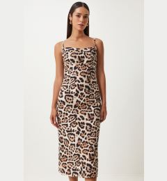 Снимка на Happiness İstanbul Women's Black Beige Leopard Patterned Strappy Midi Dress