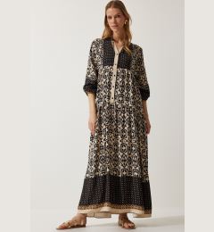 Снимка на Happiness İstanbul Women's Black Beige Patterned Oversize Summer Viscose Dress