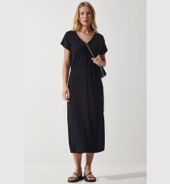 Снимка на Happiness İstanbul Women's Black Belted V Neck Viscose Dress