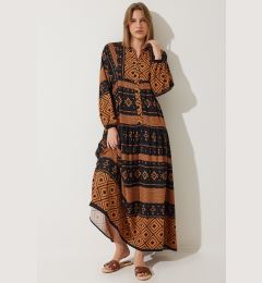 Снимка на Happiness İstanbul Women's Black Brown Patterned Oversize Summer Viscose Dress