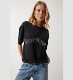 Снимка на Happiness İstanbul Women's Black Chain Detailed Oversize Knitted T-Shirt