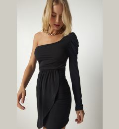 Снимка на Happiness İstanbul Women's Black Draped One-Shoulder Sandy Dress