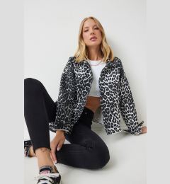 Снимка на Happiness İstanbul Women's Black Ecru Leopard Patterned Denim Jacket