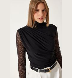 Снимка на Happiness İstanbul Women's Black Lace Sleeve Gathered Knitted Blouse