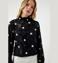 Снимка на Happiness İstanbul Women's Black Marked Polka Dot Woven Blouse