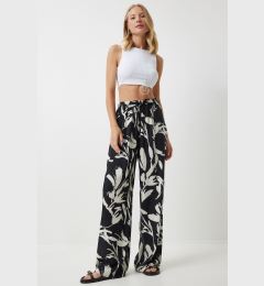 Снимка на Happiness İstanbul Women's Black Off-White Patterned Loose Viscose Palazzo Trousers