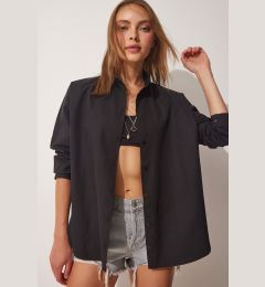 Снимка на Happiness İstanbul Women's Black Oversize Basic Poplin Shirt