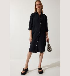 Снимка на Happiness İstanbul Women's Black Oversize Muslin Shirt Dress