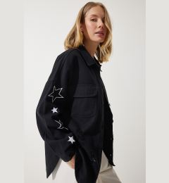 Снимка на Happiness İstanbul Women's Black Star Embroidered Oversize Shirt Jacket