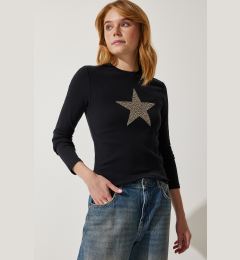 Снимка на Happiness İstanbul Women's Black Star Printed Knitted Blouse