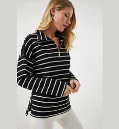 Снимка на Happiness İstanbul Women's Black Striped Oversize Seasonal Knitwear Blouse