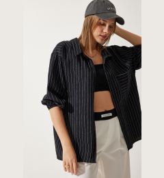 Снимка на Happiness İstanbul Women's Black Striped Pocket Viscose Shirt