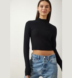 Снимка на Happiness İstanbul Women's Black Turtleneck Ribbed Crop Knitted Blouse