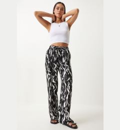 Снимка на Happiness İstanbul Women's Black Vivid White Patterned Loose Viscose Palazzo Trousers