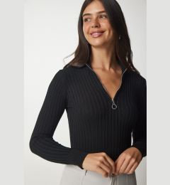 Снимка на Happiness İstanbul Women's Black Zipper High Neck Ribbed Knitwear Blouse