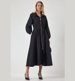 Снимка на Happiness İstanbul Women's Black Zippered Seasonal Woven Dress Trench Coat