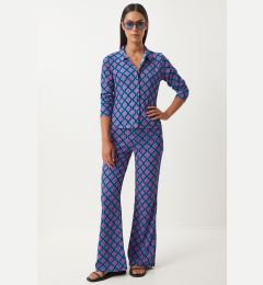 Снимка на Happiness İstanbul Women's Blue Pink Patterned Summer Woven Shirt and Trousers Set