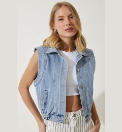 Снимка на Happiness İstanbul Women's Blue Wide Sleeve Denim Vest