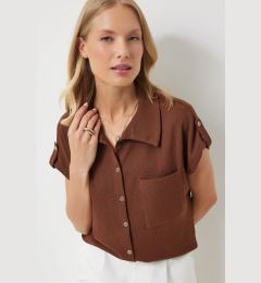 Снимка на Happiness İstanbul Women's Brown Pocket Comfortable Knitted Shirt