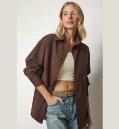 Снимка на Happiness İstanbul Women's Brown Single Pocket Boyfriend Poplin Shirt