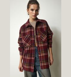 Снимка на Happiness İstanbul Women's Burgundy Patterned Oversize Cachet Lumberjack Shirt