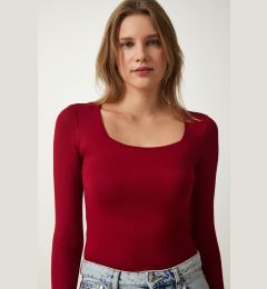 Снимка на Happiness İstanbul Women's Burgundy Square Neck Viscose Knitted Blouse