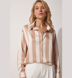 Снимка на Happiness İstanbul Women's Cream Striped Satin Shirt