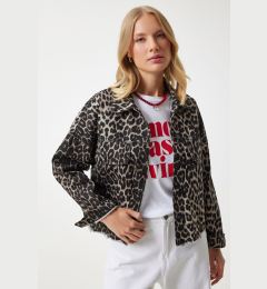 Снимка на Happiness İstanbul Women's Dark Beige Black Leopard Pattern Denim Jacket