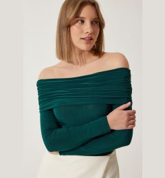 Снимка на Happiness İstanbul Women's Emerald Green Off-the-Shoulder Ruffle Detailed Blouse