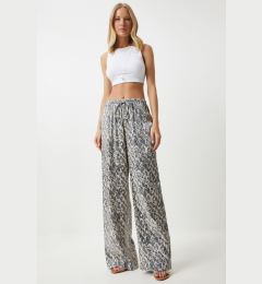 Снимка на Happiness İstanbul Women's Gray Cream Leopard Patterned Palazzo Trousers