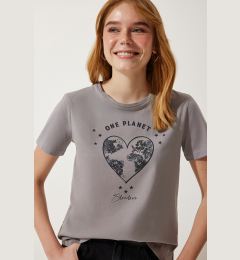 Снимка на Happiness İstanbul Women's Gray Printed Knitted T-Shirt