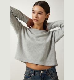 Снимка на Happiness İstanbul Women's Gray Soft Textured Crop Knitted Blouse