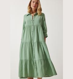 Снимка на Happiness İstanbul Women's Green Muslin Flared Shirt Dress