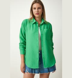 Снимка на Happiness İstanbul Women's Green Oversize Linen Ayrobin Shirt