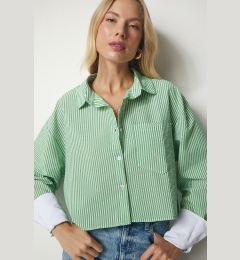 Снимка на Happiness İstanbul Women's Green Pinstripe Crop Shirt