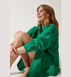 Снимка на Happiness İstanbul Women's Green Pocket Oversize Muslin Shirt