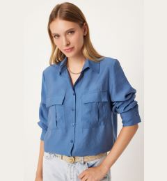 Снимка на Happiness İstanbul Women's Indigo Blue Wide Pocket Tencel Shirt