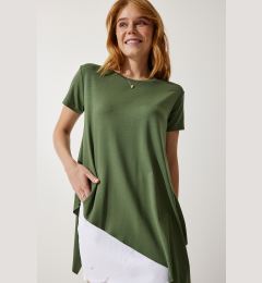 Снимка на Happiness İstanbul Women's Khaki Asymmetric Viscose Knitted T-shirt