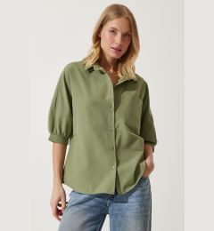 Снимка на Happiness İstanbul Women's Khaki Balloon Sleeve Poplin Shirt