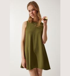 Снимка на Happiness İstanbul Women's Khaki Crew Neck Summer Woven Bell Dress