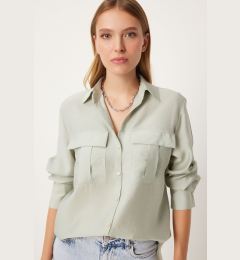 Снимка на Happiness İstanbul Women's Light Almond Green Wide Pocket Tencel Shirt