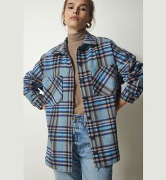 Снимка на Happiness İstanbul Women's Light Blue Patterned Oversize Cachet Lumberjack Shirt