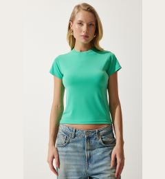 Снимка на Happiness İstanbul Women's Light Green Crew Neck Basic Sandy T-Shirt