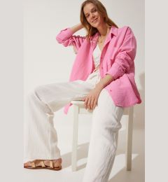 Снимка на Happiness İstanbul Women's Light Pink Pocket Oversize Muslin Shirt