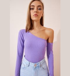 Снимка на Happiness İstanbul Women's Lilac Off Shoulder Ribbed Knitted Blouse