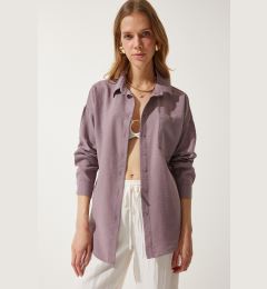 Снимка на Happiness İstanbul Women's Lilac Oversize Linen Ayrobin Shirt