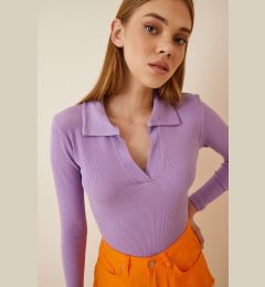 Снимка на Happiness İstanbul Women's Lilac Polo Neck Ribbed Knitted Blouse