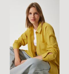 Снимка на Happiness İstanbul Women's Mustard Oversize Linen Ayrobin Shirt